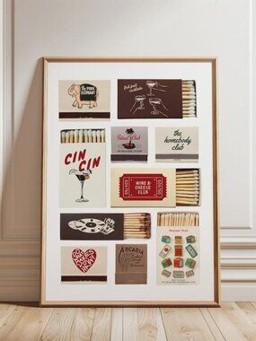 Matchbox Poster, Retro Matchbook Wall Art Poster, Trendy Matches Poster, Funky